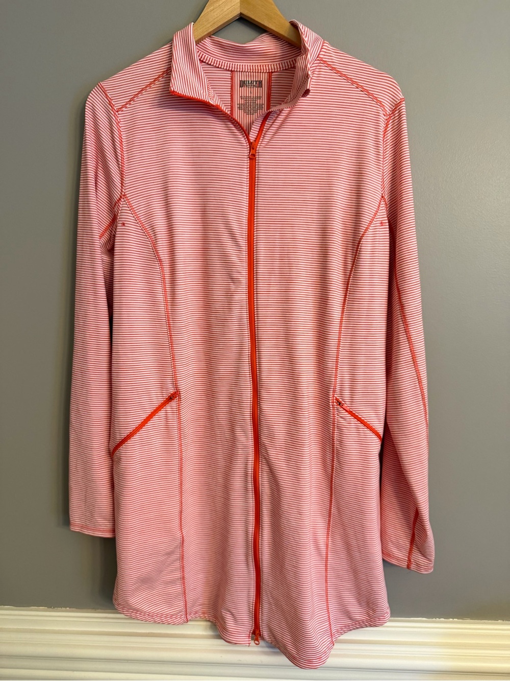 Duluth Trading Co Striped Full Zip Tunic Dress Orange White Large